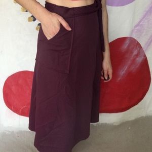 Vintage plum wrap midi skirt with pocket